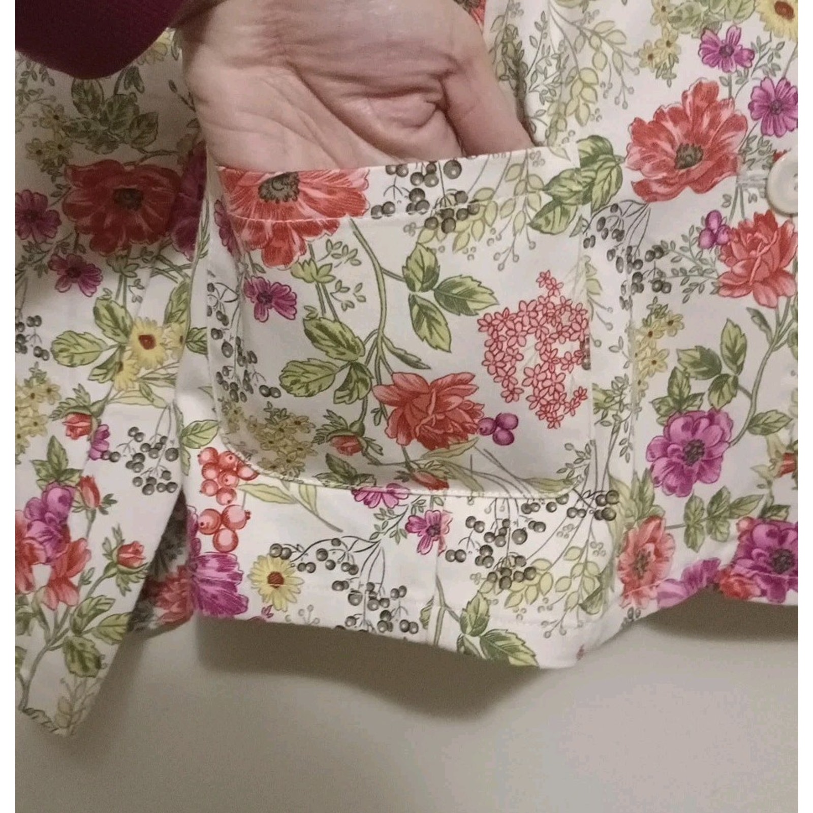 Jm Collection White Pink Floral Spring Button Front Blazer Jacket Size 16 — image 3 of 8